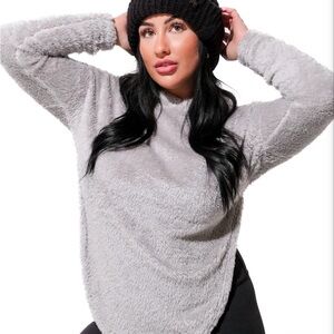 Pebby Forevee Gray Sherpa Side Slit Hoodie